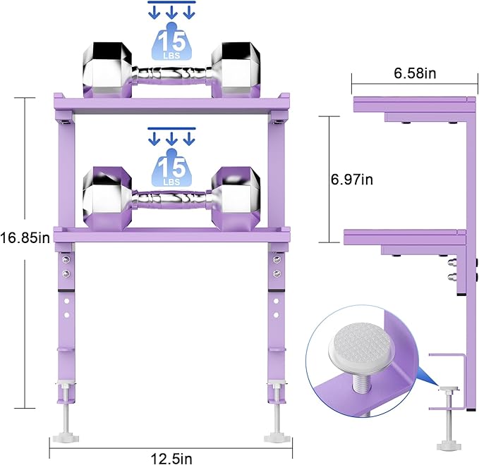 2-Tier Desk Shelf, Expandable Under Desk Storage, Clamp on Desk Shelf, Desktop Accessories for Offices, Study Rooms, and Game Rooms (Purple)