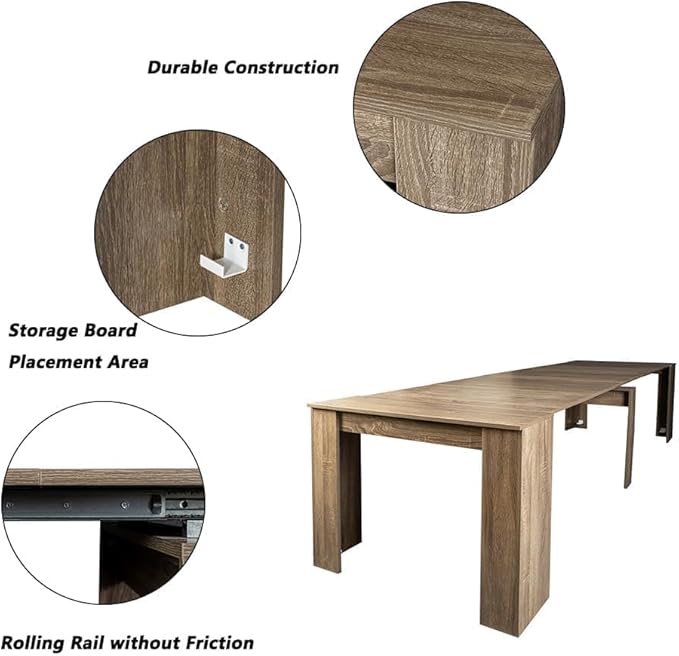 Extendable Console Dining Table for 6-10, 20"-99" Modern Extendable Dining Room Table with Storage for Small Spaces, Easy Assembly