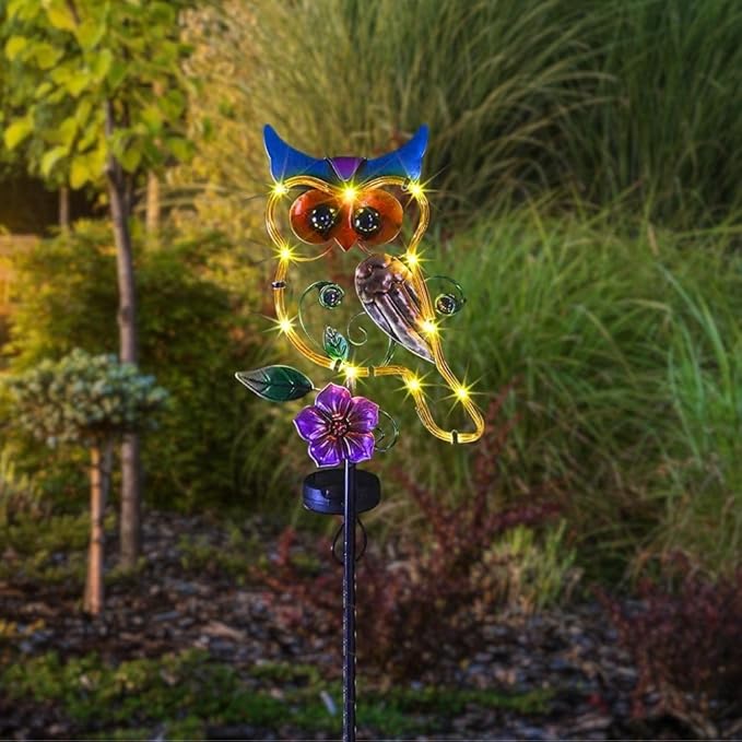 Owl Decorative Solar Light Garden Decor Landscape Path Lights for Outside Yard Patio 41.5" Waterproof Pathway Lawn Art Outdoor Figurine Light Solar Powered Garden Stakes Birthday Present Gift