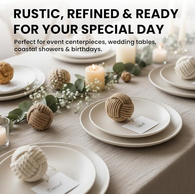 Nautical Rope Balls Decorative – 2 Inch – Set of 8 – Handmade from Jute and Cotton – for Farmhouse Bowl Fillers, Rustic Home Accents, or Table Decor – Perfect for Coastal Styling