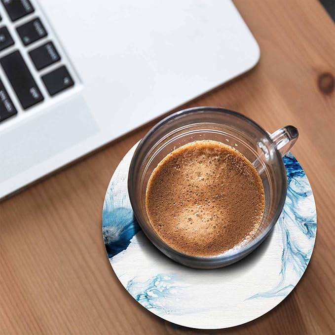 Blue Creative Liquid Coasters for Drinks 2 Pack Marble Texture Modern Contemporary Art Tabletop Protection Kitchen and Coffee Table Décor & Accessories,Set of 2