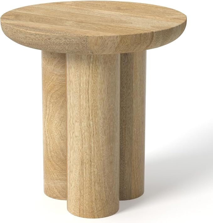 Relso Gaia Round End Table for Living Room and Farmhouse | Solid Mango Wood for Rustic Elegance | Ideal for Side Tables, Nightstands & More | Wood Side Table Round for Bedroom (Natural)