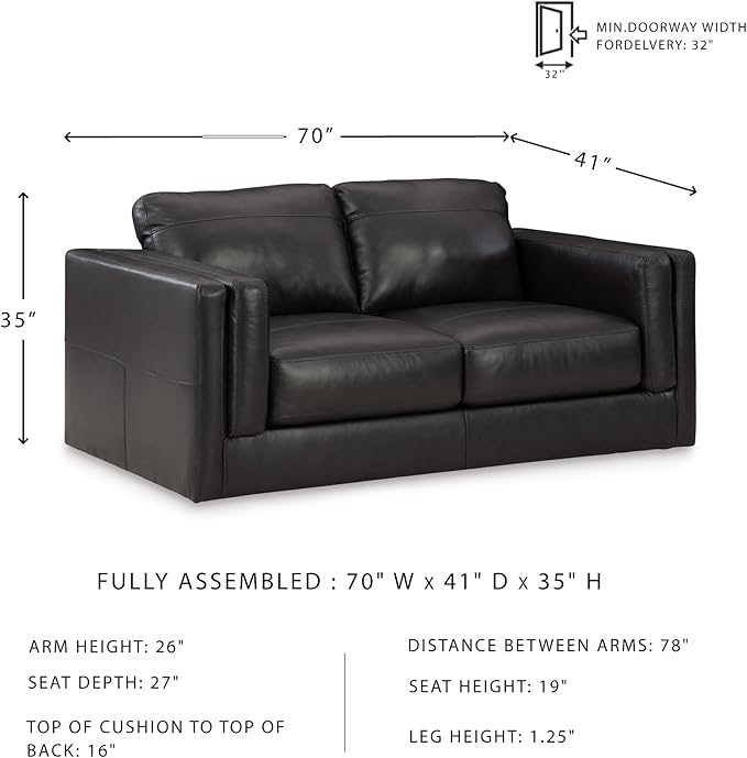 Signature Design by Ashley Amiata Modern Leather Match Loveseat with Non-skid Legs, Black