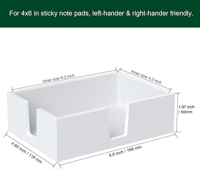 Acrylic Sticky Note Holder, Self-Stick Note Pad Holder W/O Pads - Note Dispenser Memo Pad Holder Desk Organizer for School Office Home (4''x6'' White)