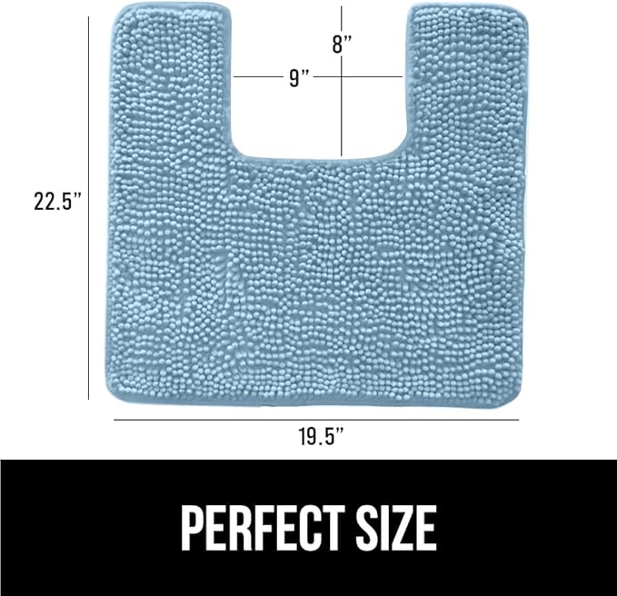 GORILLA GRIP Plush Absorbent Shaggy Chenille Bath Rug Mat for Square Toilet Base with Rubber Backing, Machine Washable Rugs, Soft Microfiber Contour Mats for Toilets, Bathroom Decor, Sky