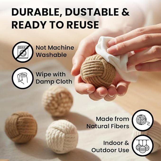 Nautical Rope Balls Decorative – 2 Inch – Set of 8 – Handmade from Jute and Cotton – for Farmhouse Bowl Fillers, Rustic Home Accents, or Table Decor – Perfect for Coastal Styling