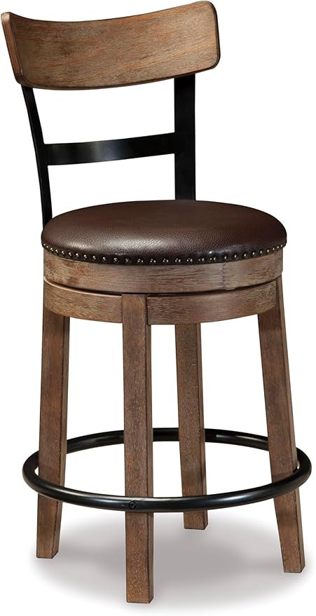 Signature Design by Ashley Pinnadel 24.25" Modern Farmhouse Swivel Counter Height Barstool, Light Brown