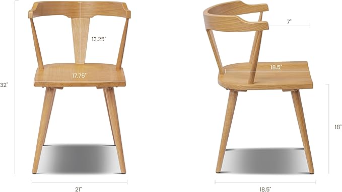 Poly & BARK Mid Century Modern Enzo Oak Dining Chair – Solid Oak Wood Splat Back Chair, 18" Seat Height, 32" Tall – Stylish MCM Kitchen & Dining Room Chair - Set of 2