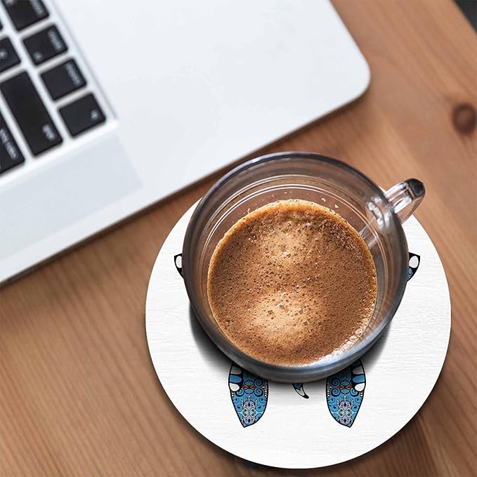 Cartoon Turtle Coasters Set for Wood Table Floral Geometric Pattern Ocean Animal Tribal Boho Paisley Tabletop Protection Mat for Mugs and Cups 4 Inch for Kitchen Office Home