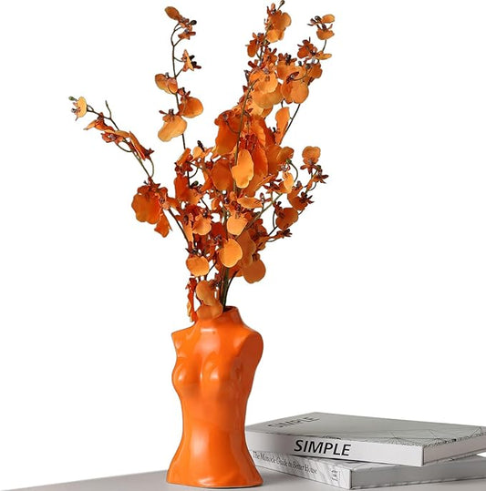 hjn Female Body Vase- Flower Vase for Decor, Orange Decor Vases,Ceramic Vase for Flowers, Modern Art Vase Woman Shape Vase for Living Room/Home Decor Accents/Bookshelf/Mantel-Orange