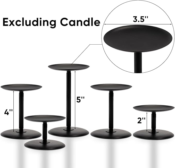 Homemory Holloween Fall Candle Holders for Pillar Candles Set of 5, Decorative Metal Candle Stands Pillar Holder Decor (Black)