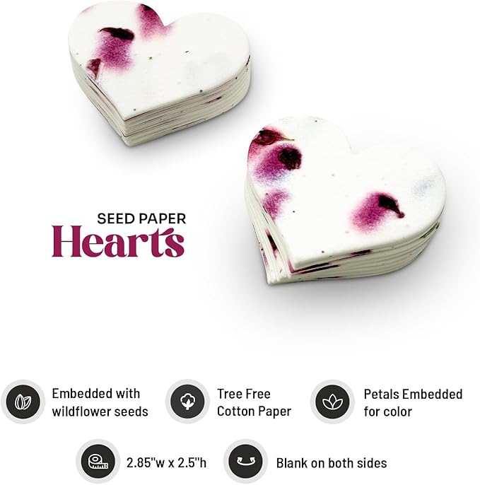 50 pcs Large Seed Paper – Magenta Plantable Wildflower Hearts for Bridal Shower, Wedding Gift, Birthday, Mother's Day & Other Milestone Celebrations