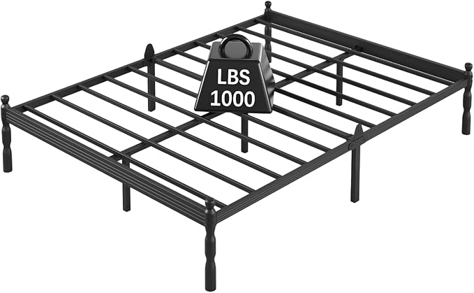 14 Inch Queen Size Bed Frame with 2 Pcs Mattress Slide Stopper, Queen Platform Bed Frame Metal, No Box Spring Needed, Easy Assembly, Heavy Duty, Noise Free, Non-Slip