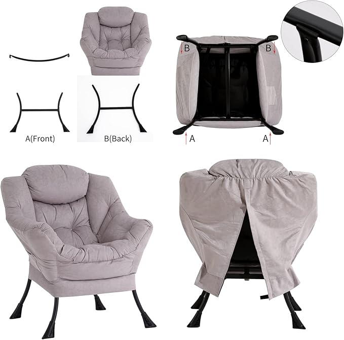 Welnow Lazy Chair with Ottoman, Modern Lounge Accent Chair with Armrests and a Side Pocket, Leisure Sofa Armchair, Reading Armchair with Footrest for Small Space, Light Grey