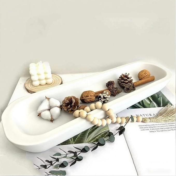 Wooden Dough Bowl Decor, Vintage Wooden Bowl Hand Carved Home Decor for Dining Table Center, Living Room, Kitchen Decor. (20inch white)