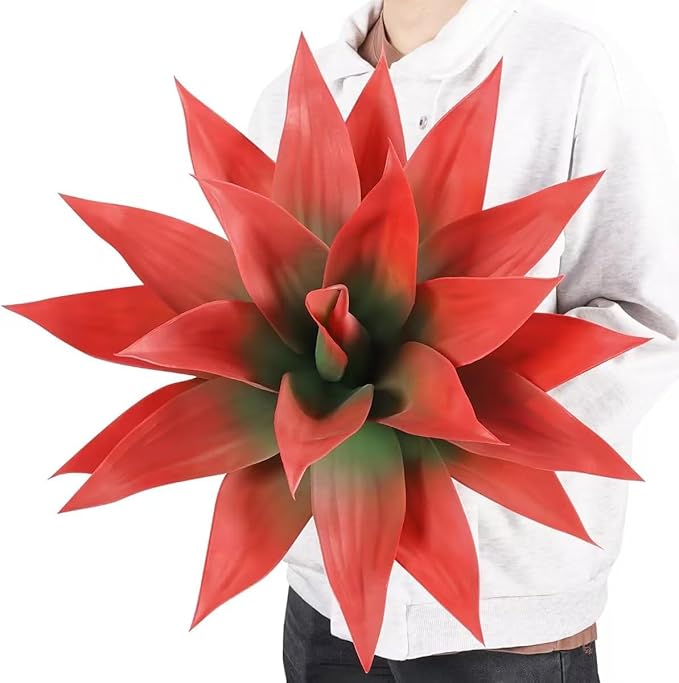 Velener Fall Fake Agave Artificial Plant: Red Fake Agave Plant for Room Decor and Autumn, Unpotted Faux Agave Plant for Outdoor/Indoor Fall Decor, Red, 22 inches, Set of 1