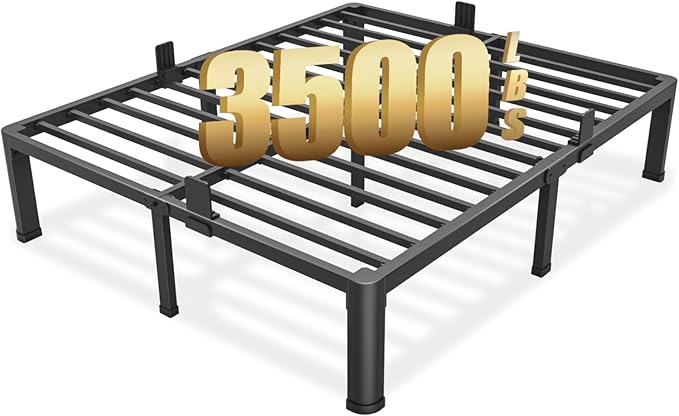 FUIOBYVV Full Size Bed Frame with Round Corner Edge Legs, 14 Inch Heavy Duty Support 3500 lbs Metal Platform Bed Frame Full, No Box Spring Needed/Non-Slip/Steel Slat Support/Noise Free