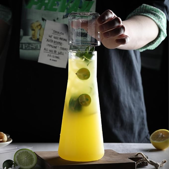 30oz/850ml Clear Glass Bedside Water Carafe with Tumbler Set, Nightstand Water Carafe with Lid for Bedroom, Bathroom Mouthwash Dispenser, Office Use Drinking Glass