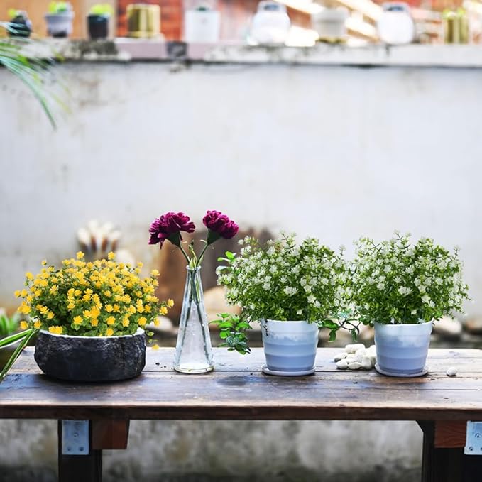 6PCS Artificial Eucalyptus Plants,Fake Boxwood Shrubs UV Resistant No Fade Faux Plastic Greenery for Wedding Bridal Bouquet Indoor Outdoor Home Garden Kitchen Office Table Vase(Milk Green)