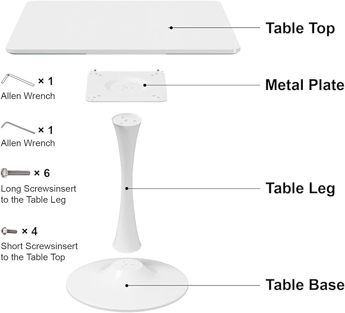 White Square Tulip Table for 2 Person, 24 Inch Small Dining Table with Metal Pedestal Base for Kitchen, Mid Century Modern Table with Round Corners for Living Room, Cafe, Office, Pub, Bar, Bistro