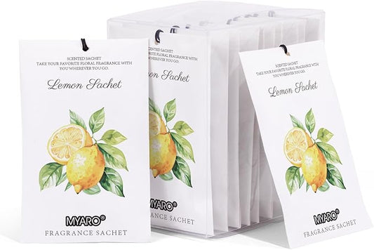 MYARO 12 Packs Lemon Scented Sachets for Drawer and Closet, Long-Lasting Closet Sachet Bags Drawer deodorizers Fresh Scents, Home Fragrance for Lover