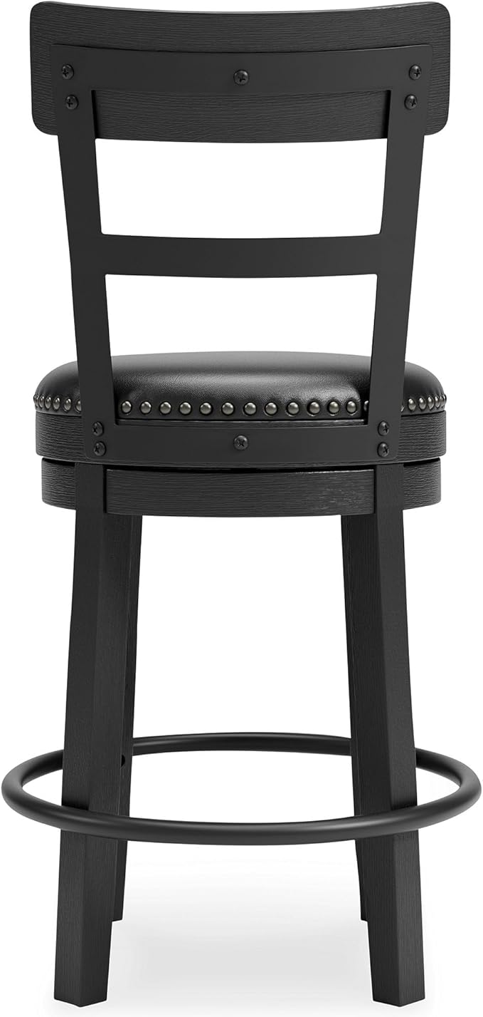 Signature Design by Ashley Valebeck Faux Leather Pub Height Swivel Barstool, 24.38" Seat Height, Black