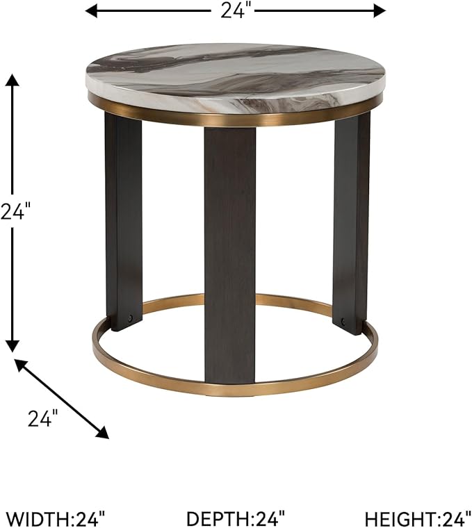 Signature Design by Ashley Jazmore Contemporary Faux Marble End Table with Metal Frame, White & Black