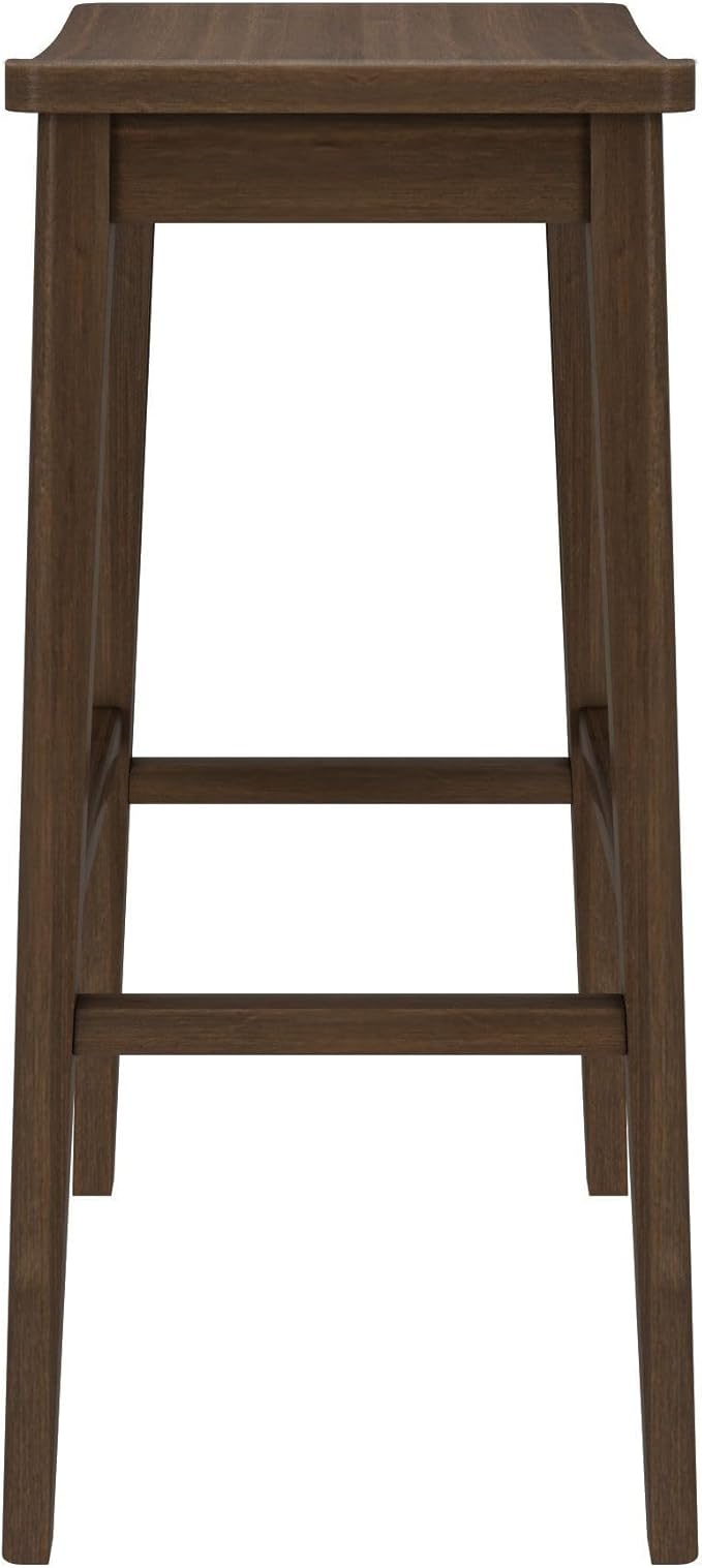Plank+Beam Smythe Bar Stool, 30", Set of 4, Sturdy Wood Modern Kitchen Bar Height Stool, Saddle Seat Backless Bar Chair, Metal Footrest, Walnut