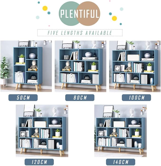 IOTXY Wooden Open Shelf Bookcase - 3-Tier Floor Standing Display Cabinet Rack with Legs, 5 Cubes Bookshelf, Bright Blue