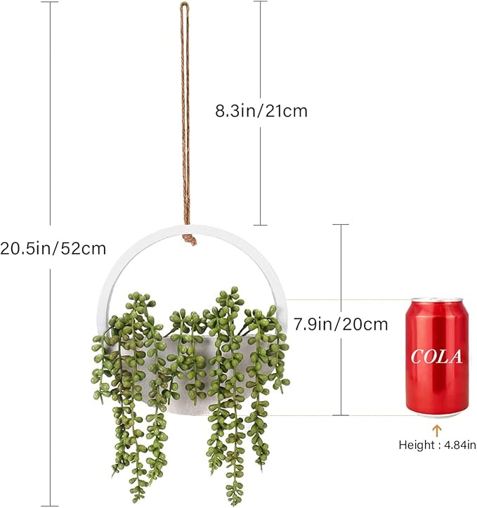 Floweroyal Artificial Succulents Hanging Plants 12.2'' Fake String of Pearls in Pot with 8.3'' Lanyard for Indoor Outdoor Wall Decor.