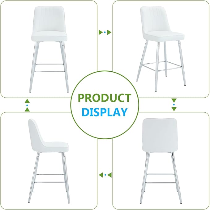 27" Bar Stools Set of 4 - White Counter Height Bar Stools Set of 4,Faux Leather Kitchen Island Stools with Sturdy Chrome Metal Leg,Counter Height Stools with Backs,Easy to Assemble