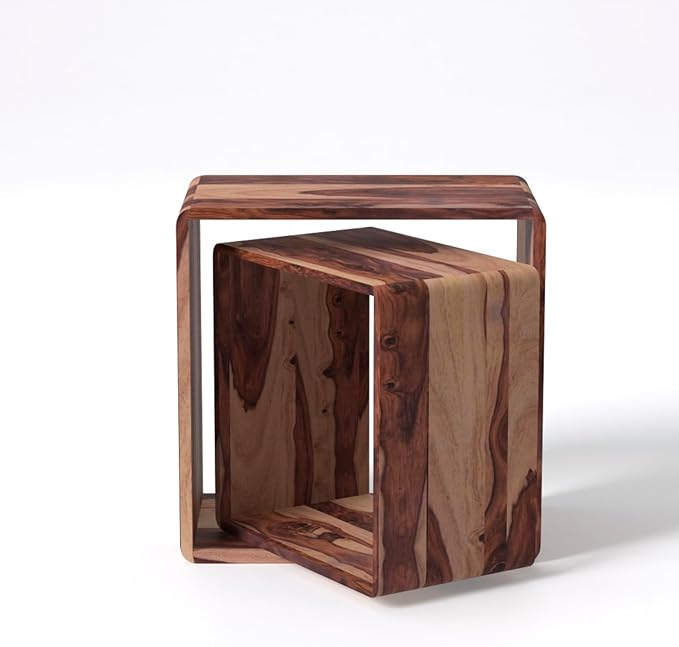 Relso Cascade Nesting Tables for Living Room with Premium Sheesham Wood Construction | Nesting End Tables with Smooth Curved Edges for Safety and Sophistication | Solid Wood Nesting Tables Set of 2