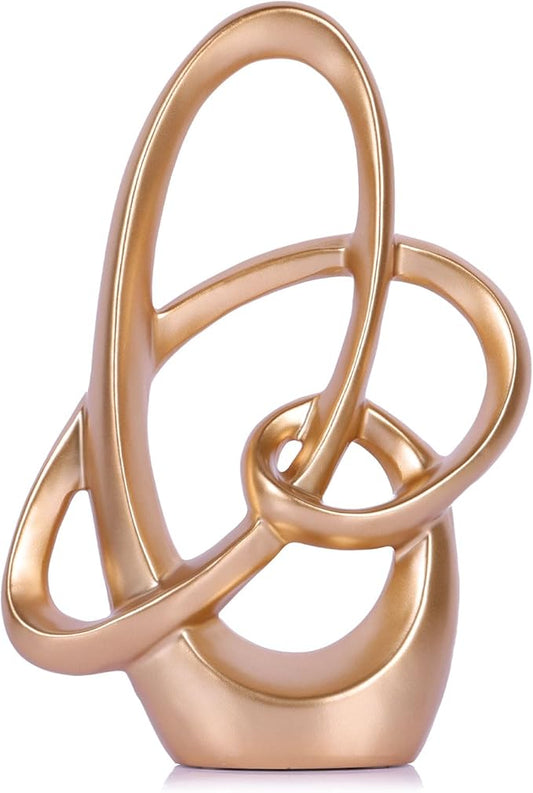 QIANLING Gold Knot Statue Decor - Modern Sculptures Home Decor, Resin Abstract Decor Art Accent,Blue Centerpieces for Living Room, Bedroom, Bathroom, Office, Shelf, Mantel - Wedding, Coffee Table