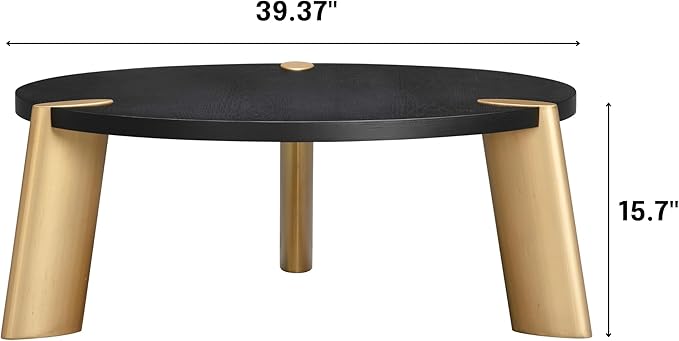 NTC 40 Inch Tribase Boho Wooden Round Coffee Table for Living & Dining Rooms – Waterproof & Heat Resistant, Burnt Black
