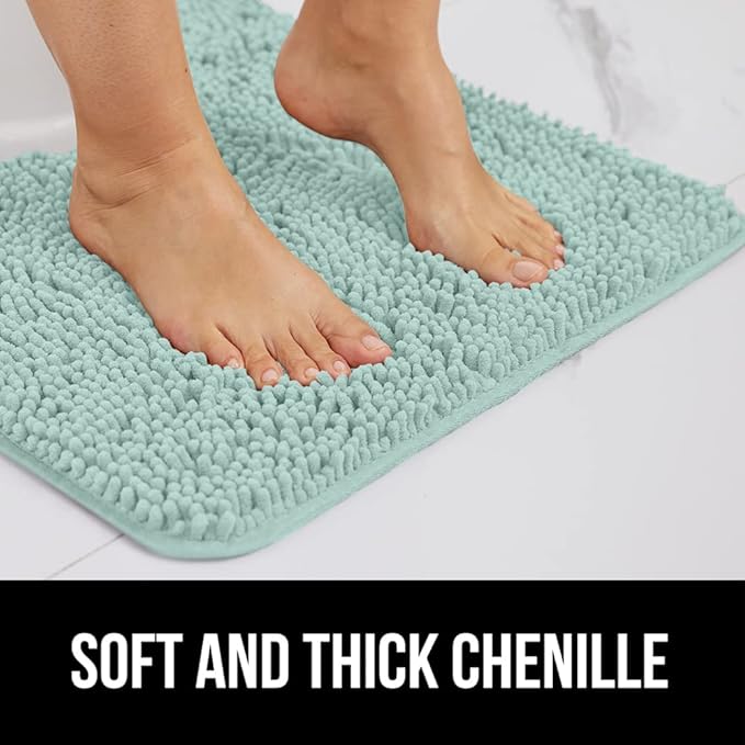 GORILLA GRIP Bath Rug Mat 60x24, Soft Absorbent Chenille, Quick Dry Microfiber Mats, Rubber Backing Washable Shower Floor Rugs, Bathmat Runner, US Designed Bathroom Home Decor Accessories Seablue