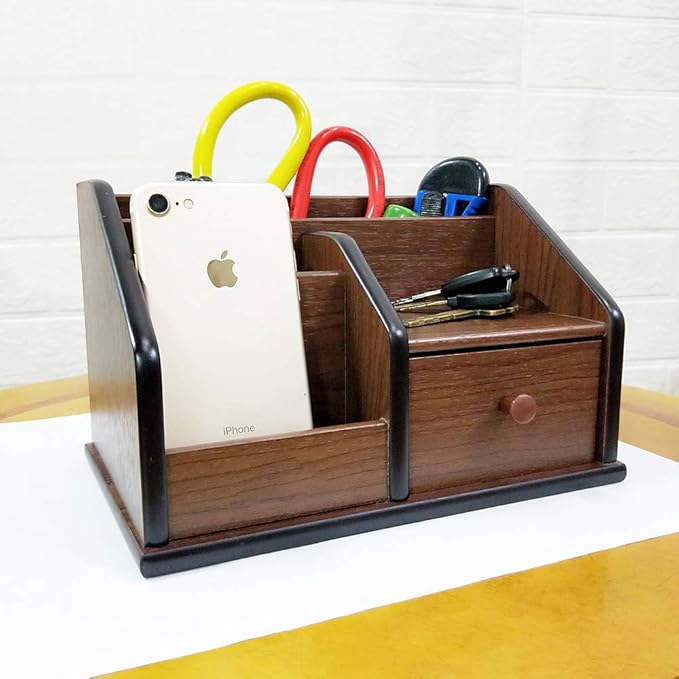 N Desk organizer wood with small drawer Office and Home organization like remote control holder pencil holder HeBen1029