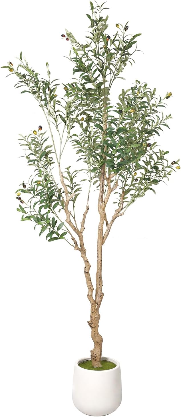 Phimos Artificial Olive Tree with Planter Pot Large Faux Olive Branches and Fruits Artificial Tree for Modern Home Office Living Room Floor Decor Indoor (7FT)