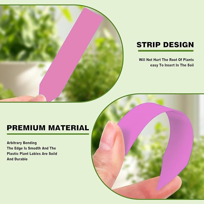 Plant Labels 200 Pcs Yuanling for Seeding Plastic Waterproof Plant Name Tags Garden Labels Marker Garden Pots Stakes for Outdoor Potted Plants Belt Permanent Marking Pen (Pink)