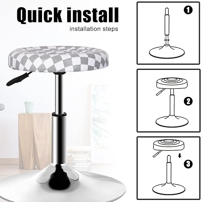 QiCheng&LYS Round Modern Bar Stool Height Adjustable 360 Swivel Stool,for Home Office Kitchen Barbershop bar （White Grid