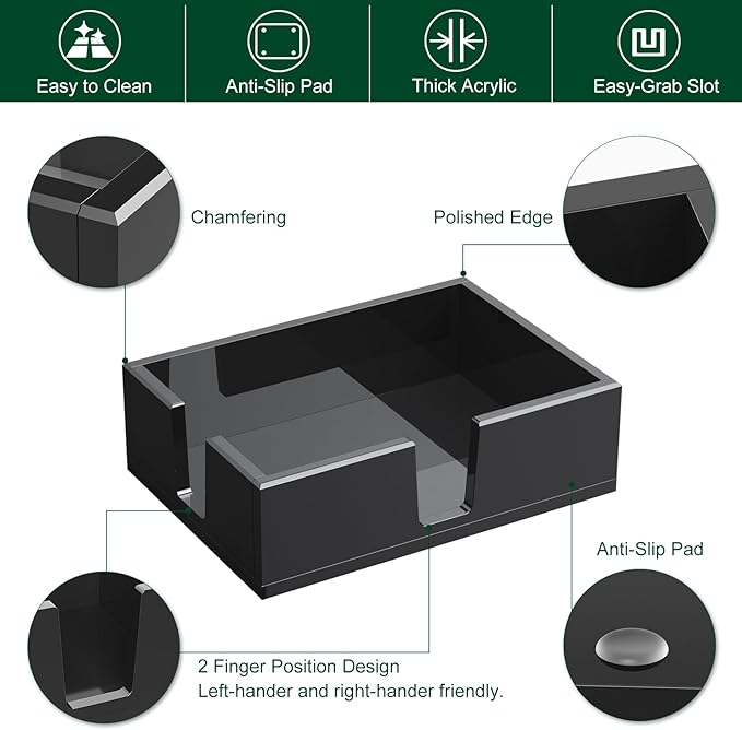 Acrylic Sticky Note Holder, Self-Stick Note Pad Holder W/O Pads - Note Dispenser Memo Pad Holder Desk Organizer for School Office Home (4''x6'' Black)