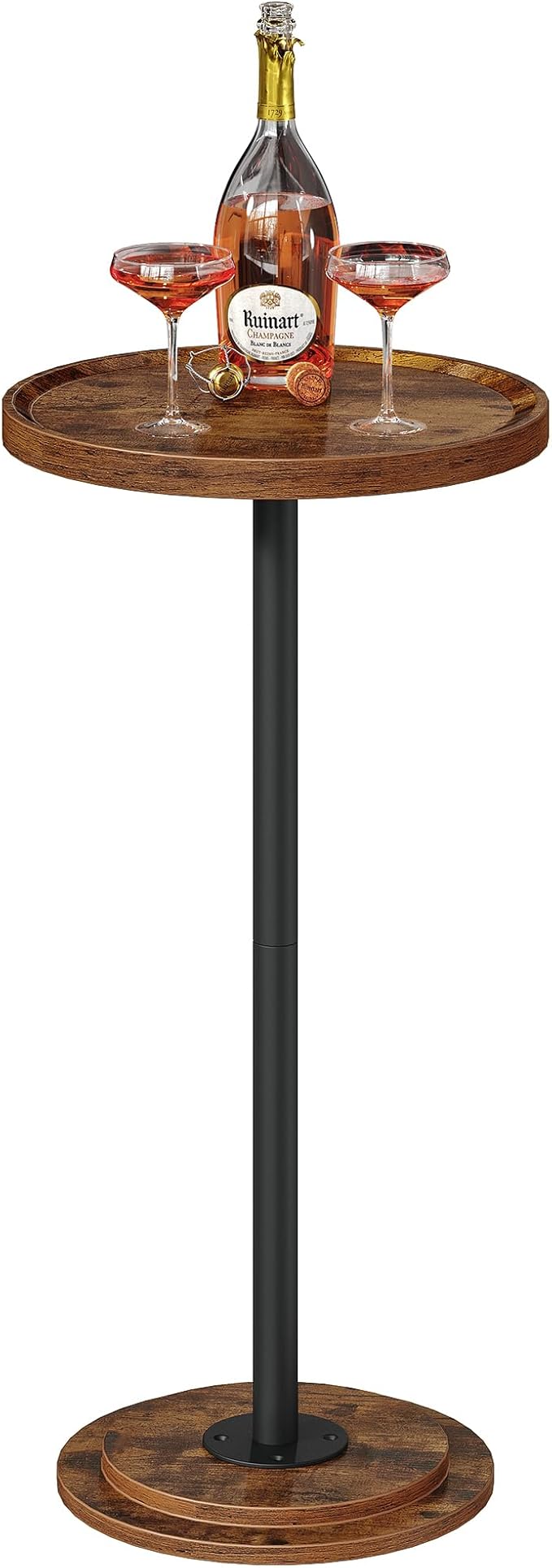 Small Round Side Table, Drink Table for Small Spaces, Pedestal Cocktail Table, Thickened Base, for Living Room, Bedroom, Office, Rustic Brown and Black TBZ30BF