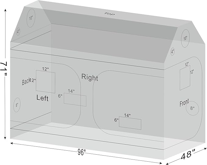 Grow Tent Plant Tent 98"x48"x72" Roof Cube Grow Tent for Hydroponics Indoor Plant Growing