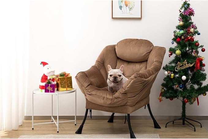 HollyHOME Modern Fabric Large Lazy Chair, Accent Oversized Comfy Reading Chair, Thick Padded Cozy Lounge Chair with Armrest, Steel Frame Leisure Sofa Chair for Living Room, Bedroom, Dorm, Dark Brown