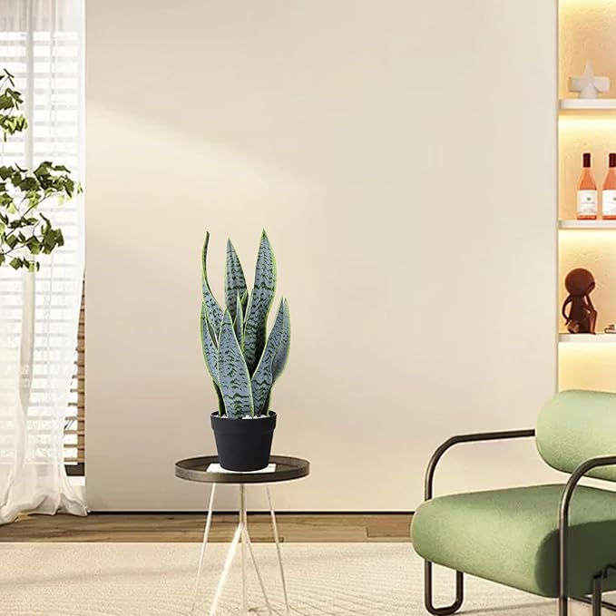 22.5" Artificial Snake Plant Faux Sansevieria Plants Tropical Fake Plants in Black Pot Greenery Plant Perfect for Home Office Living Room Housewarming Gifts Indoor Outdoor Decor-Green