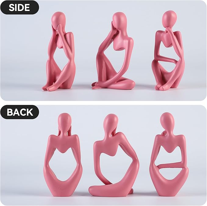 BrownLove 3pcs Pink Human Body Abstract Art Decoration, Modern Art Resin Statue Room Office Shelf Bookcase Decoration