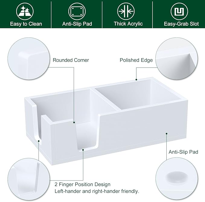 Acrylic Sticky Note Holder, Self-Stick Note Pad Holder W/O Pads - Note Dispenser Memo Pad Holder Desk Organizer for School Office Home (3''x3'' 2IN1 White)