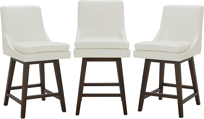 CHITA Counter Height Swivel Bar Stools Set of 3, FSC Certified Upholstered Faux Leather Barstool Chairs with Back, 26.8" H Seat Height, PU Leather in Pure White