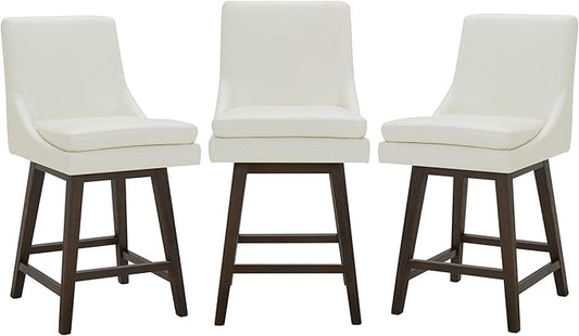 CHITA Counter Height Swivel Bar Stools Set of 3, FSC Certified Upholstered Faux Leather Barstool Chairs with Back, 26.8" H Seat Height, PU Leather in Pure White
