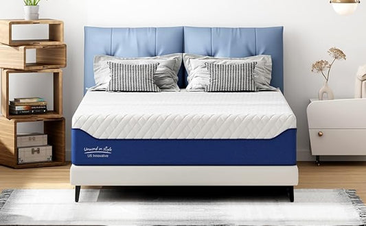 12 Inch Queen Size Mattress Cooling Gel - Medium Firm Feel with Reinforced Edge for Couples & Back Support | CertiPUR-US Certified | Motion Isolation & Pressure Relief | Bed in a Box Navy