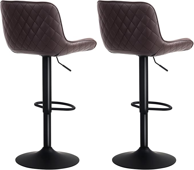 YOUNUOKE Counter Height Bar Stools Set of 2, Adjustable Swivel Stool Chairs with Back, Brown Faux Leather Upholstered, Mid-Century Modern Barstools for Kitchen Island, Dining Room, Home Bar, Bistro